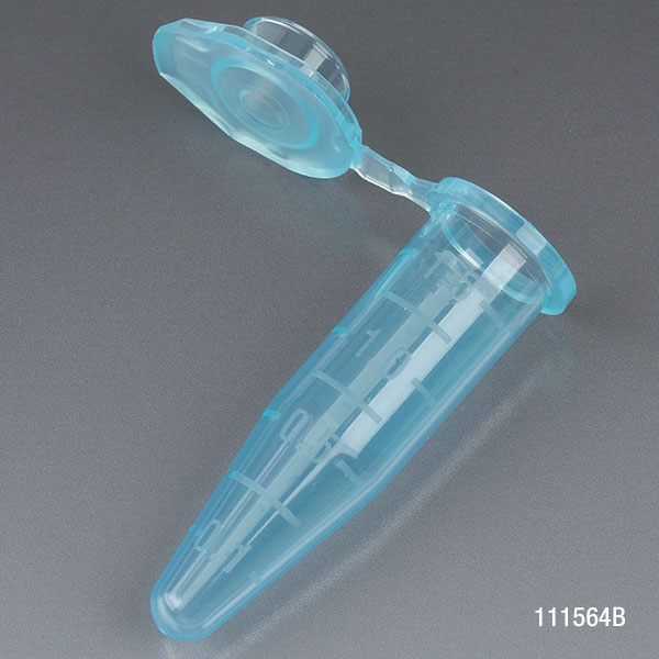 Globe Scientific Microcentrifuge Tube, 1.5mL, PP, Attached Snap Cap, Graduated, Blue, Certified: Rnase, Dnase and Pyrogen Free, 500/Stand Up Zip Lock Bag Image