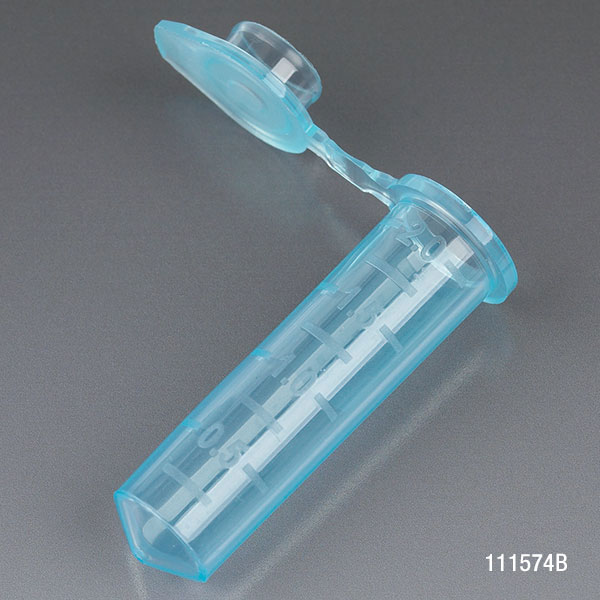 Globe Scientific Microcentrifuge Tube, 2.0mL, PP, Attached Snap Cap, Graduated, Blue, Certified: Rnase, Dnase and Pyrogen Free, 500/Stand Up Zip Lock Bag Image