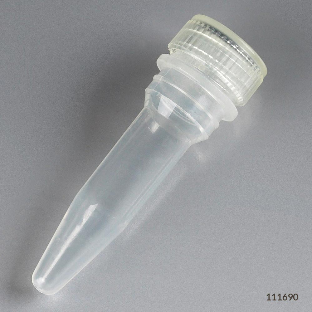 Globe Scientific Microtube, 0.5mL, Attached Screw Cap for Color Insert, with O-Ring, STERILE, PP, 500/Bag, 2 Bags/Unit Image