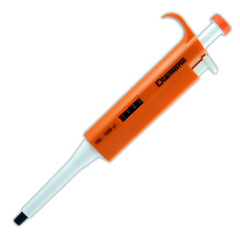 Globe Scientific Pipette, Diamond, Adjustable Volume, 100 - 1000uL, Orange Image