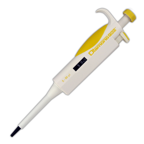 Globe Scientific Pipette, Diamond PRO, Adjustable Volume, 5 - 50uL, Yellow Image