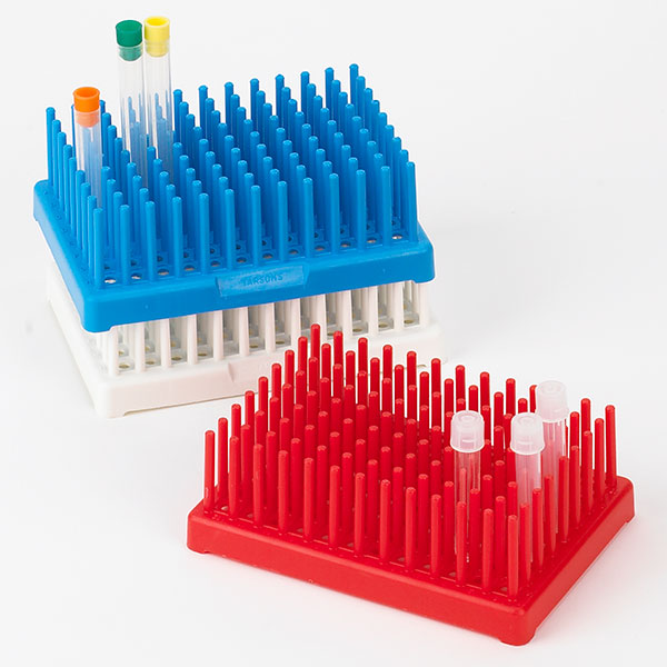 Globe Scientific Peg Tube Rack, Reinforced PP, 13mm, 96-Place (117 Pegs), Red, 2/Pack Image