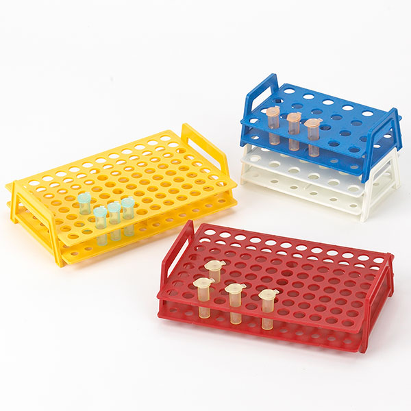 Globe Scientific Wireless MicroTube Rack with Handles for 1.5mL and 2.0mL Microcentrifuge Tubes, 24-Place, Red Image