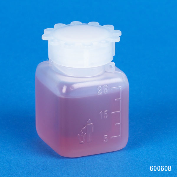 Globe Scientific Bottle with Screwcap, Wide Mouth, Square, Graduated, PE (Cap: PP), 25mL Image