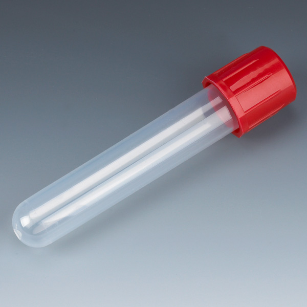 Globe Scientific Test Tube with Attached Red Screw Cap, 12 x 75mm (5mL), PP, 250/Bag, 4 Bags/Unit Image