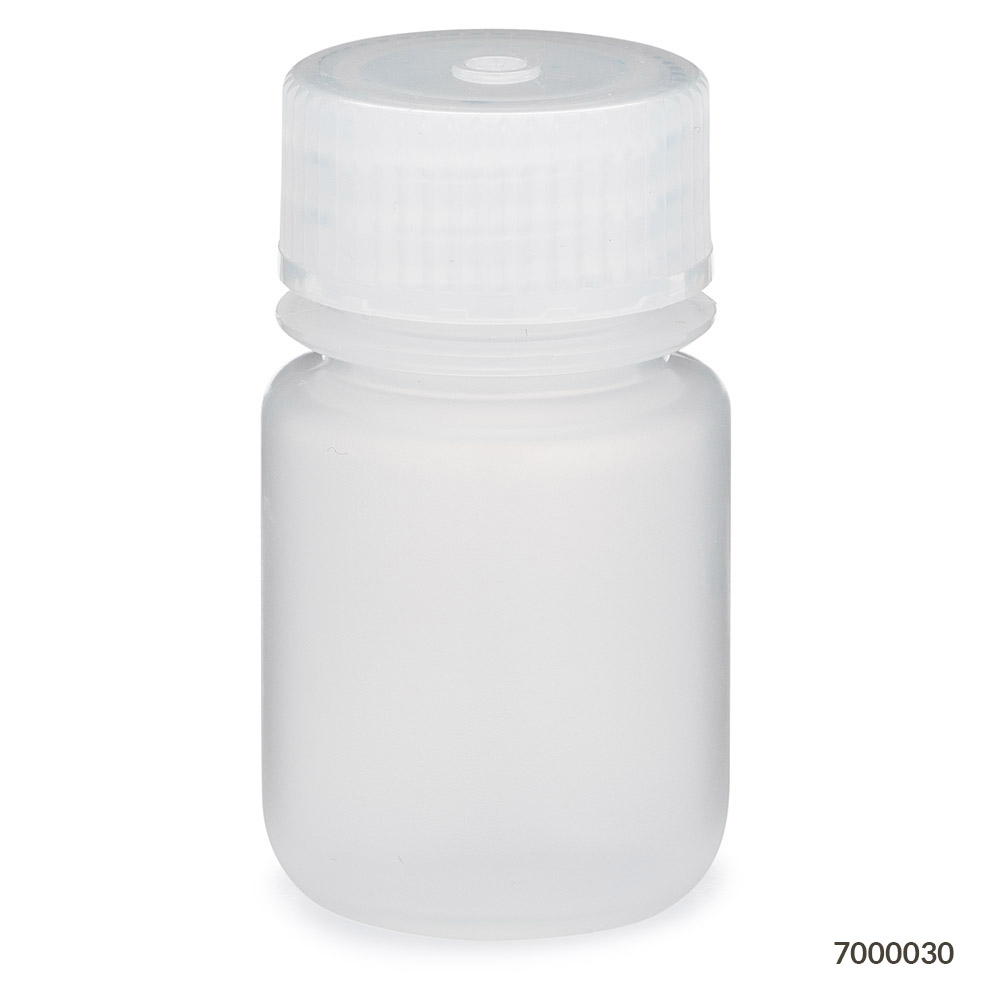 Globe Scientific Bottle, Wide Mouth, PP Bottle, Attached PP Screw Cap, 30mL, 12/Pack Image