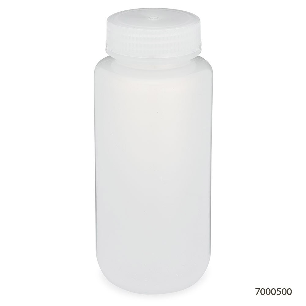 Globe Scientific Bottle, Wide Mouth, PP Bottle, Attached PP Screw Cap, 500mL, 12/Pack Image