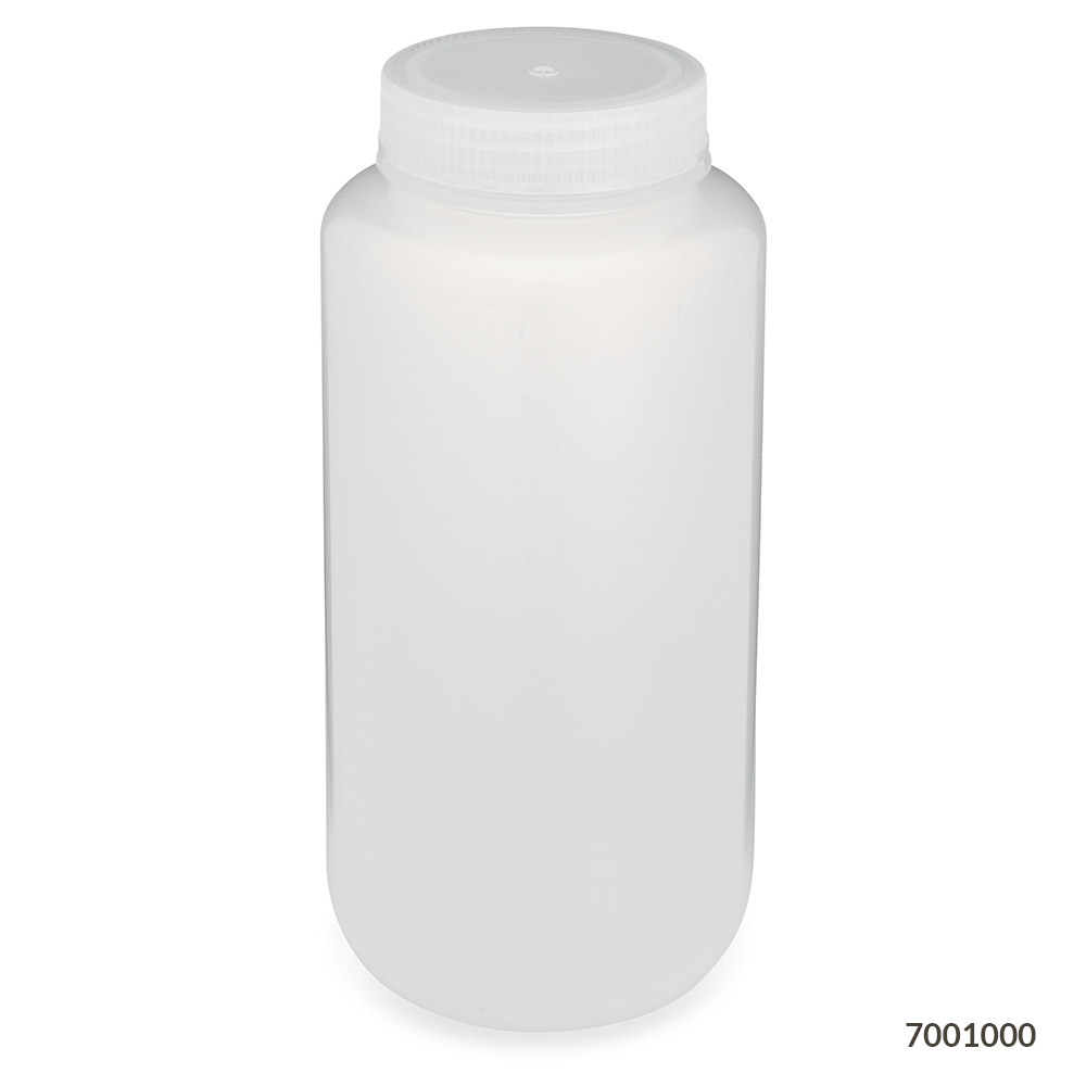 Globe Scientific Bottle, Wide Mouth, PP Bottle, Attached PP Screw Cap, 1000mL, 6/Pack Image