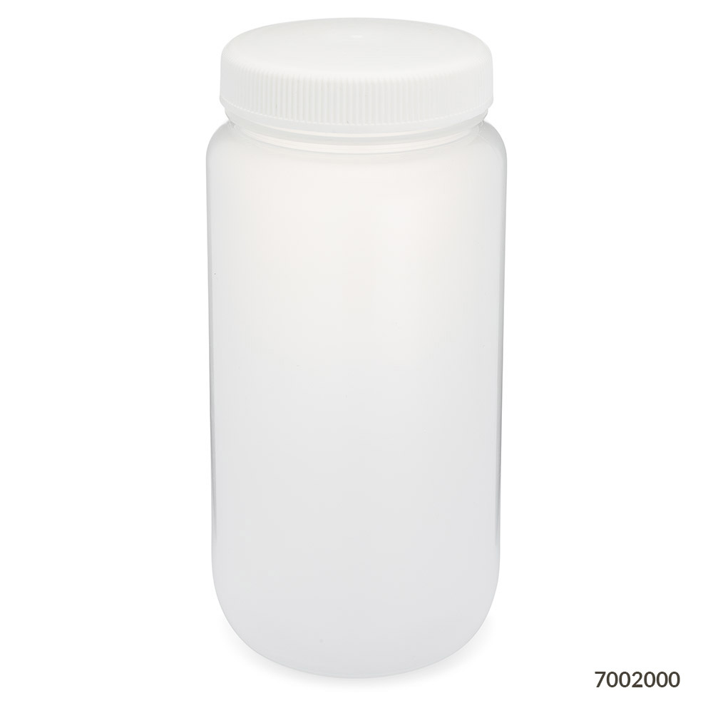 Globe Scientific Bottle, Wide Mouth, Large Format, PP Bottle, Attached PP Screw Cap, 2 Litres (0.5 Gallons) Image