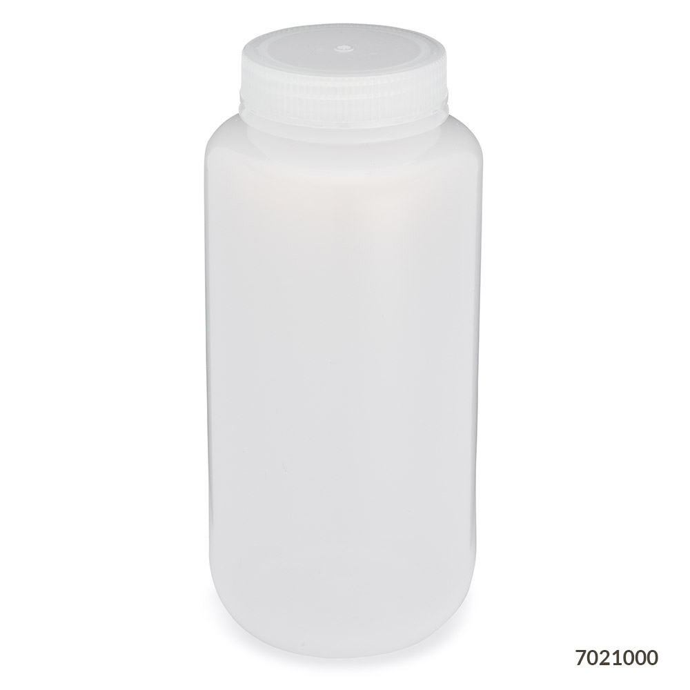 Globe Scientific Bottle, Wide Mouth, LDPE Bottle, Attached PP Screw Cap, 1000mL, 12/Pack Image