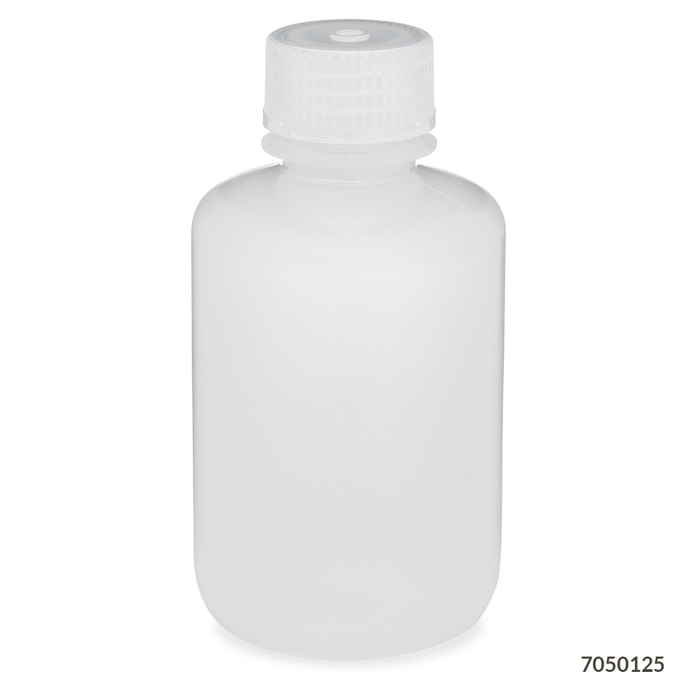 Globe Scientific Bottle, Narrow Mouth, PP Bottle, Attached PP Screw Cap, 125mL, 12/Pack Image