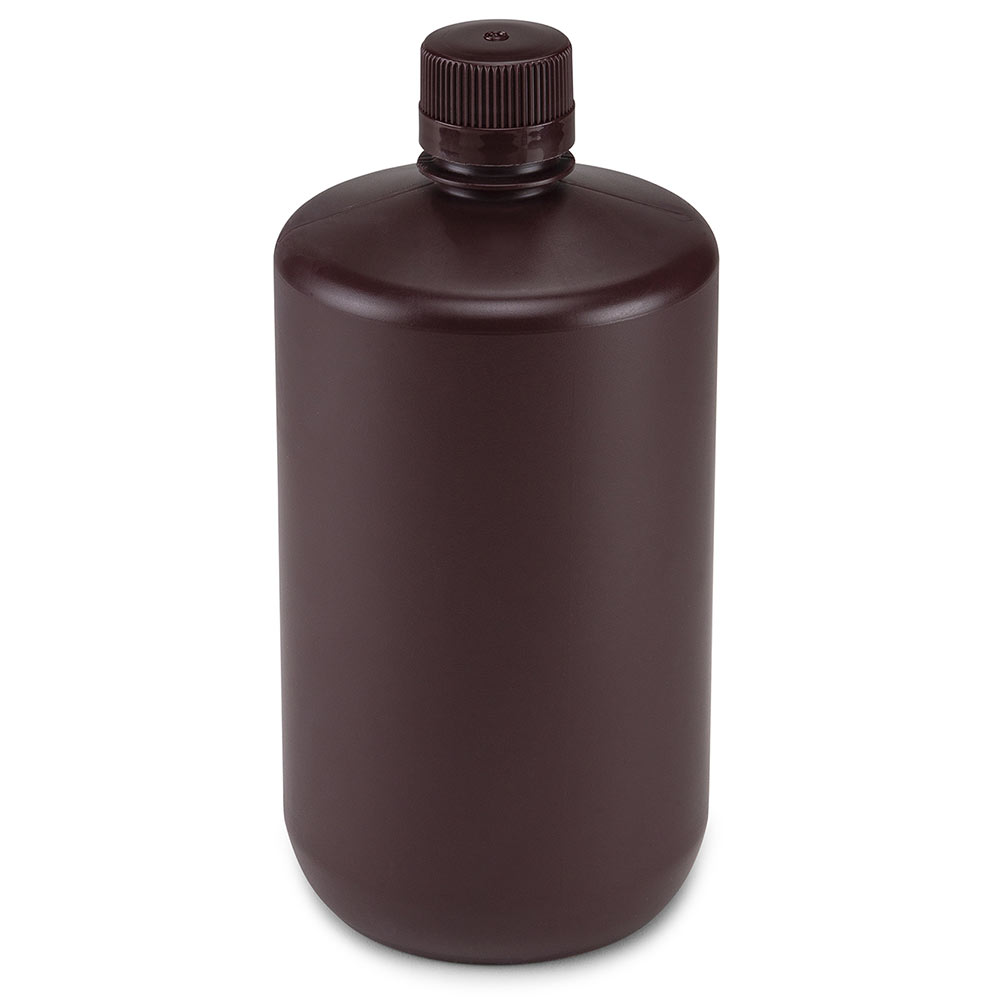 Globe Scientific Bottle, Narrow Mouth, Amber PP Bottle, Attached PP Screw Cap, 2 Litres (0.5 Gallons) Image