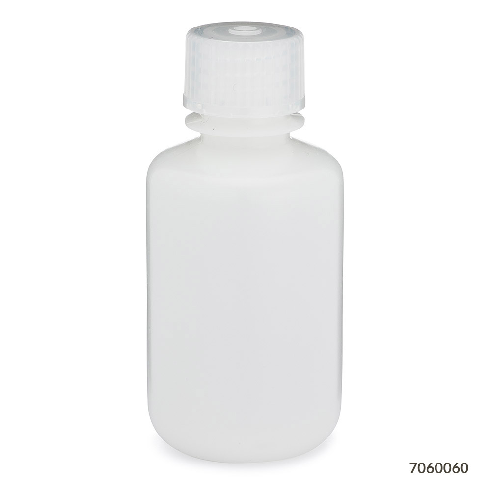 Globe Scientific Bottle, Narrow Mouth, HDPE Bottle, Attached PP Screw Cap, 60mL, 12/Pack Image