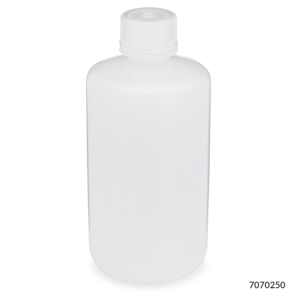 Globe Scientific Bottle, Narrow Mouth, LDPE Bottle, Attached PP Screw Cap, 250mL, 12/Pack Image