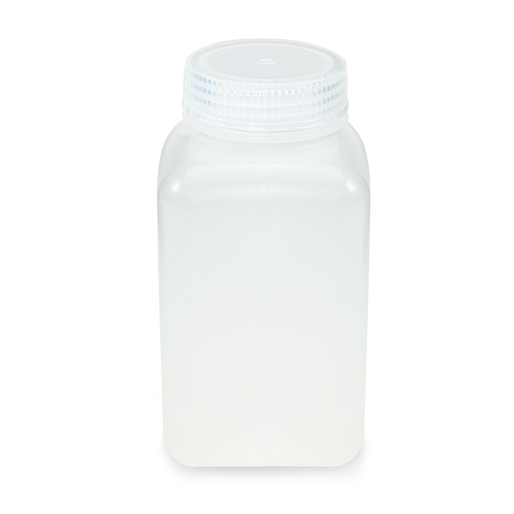 Globe Scientific Bottle, Wide Mouth, Square, PP, Attached PP Screw Cap, 500mL, 12/Pack Image