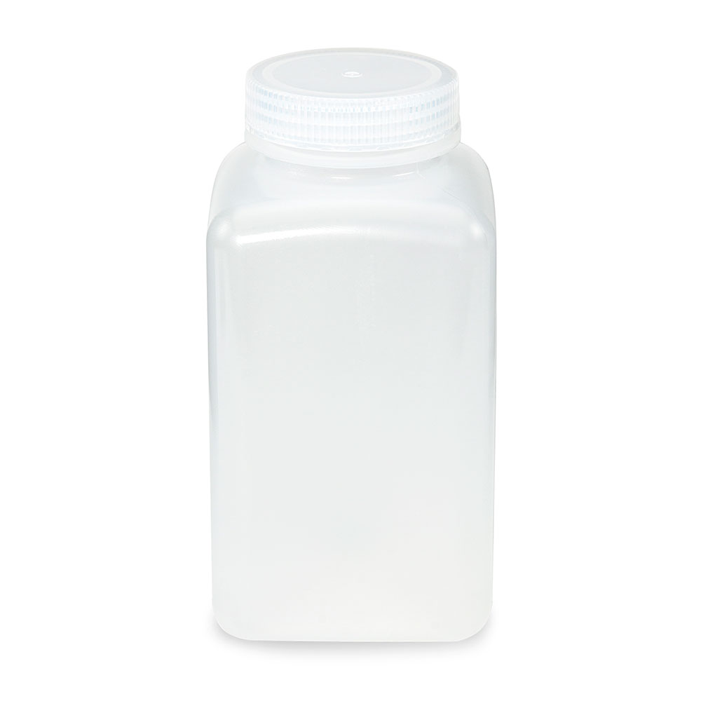 Globe Scientific Bottle, Wide Mouth, Square, PP, Attached PP Screw Cap, 1000mL, 6/Pack Image