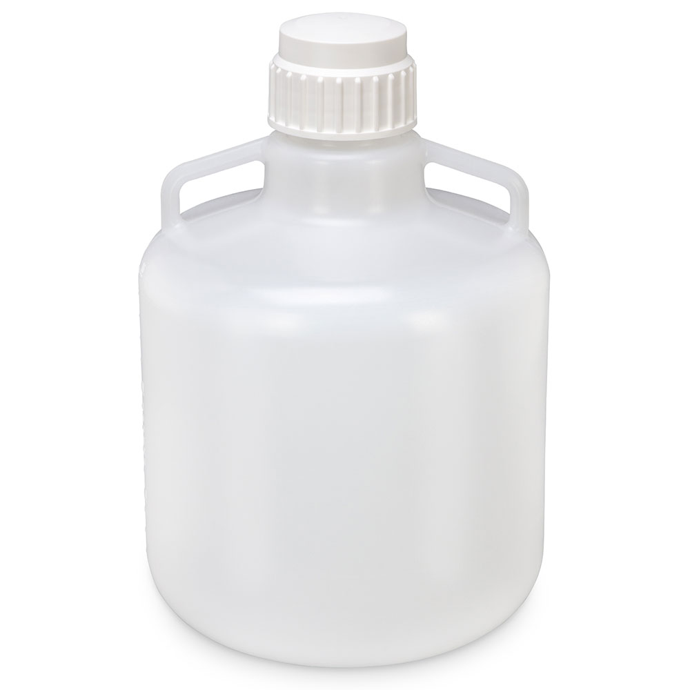 Globe Scientific Carboy, Round with Handles, LDPE, White PP Screwcap, 15 Liter, Molded Graduations Image