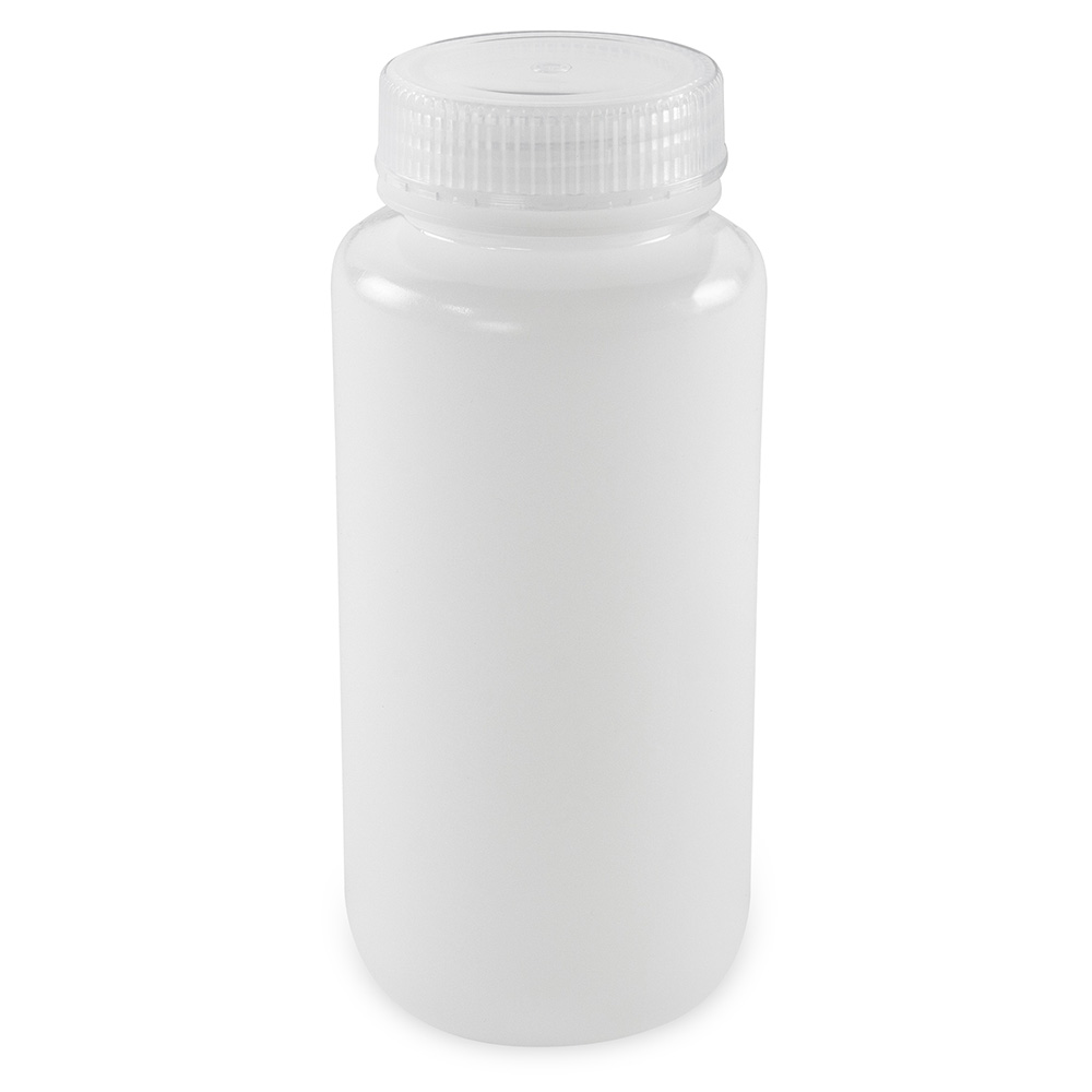 Globe Scientific Bottle, Wide Mouth, Round, HDPE with PP Closure, 500mL, Bulk Packed with Bottles and Caps Bagged Separately, 125/Case Image