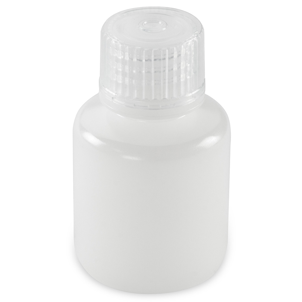 Globe Scientific Bottle, Narrow Mouth, Boston Round, HDPE with PP Closure, 30mL, Bulk Packed with Bottles and Caps Bagged Separately, 1000/Case Image