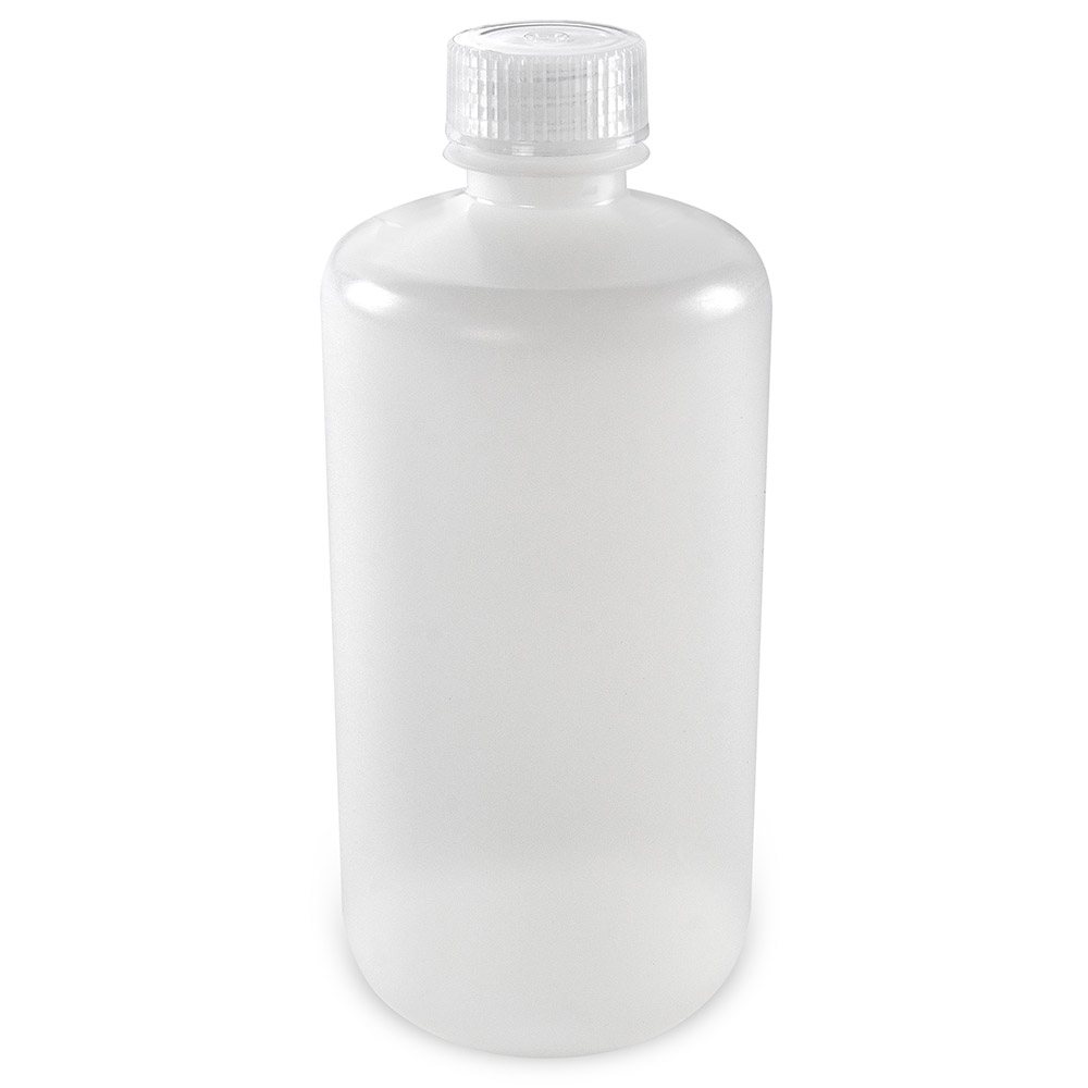 Globe Scientific Bottle, Narrow Mouth, Boston Round, HDPE with PP Closure, 500mL, Bulk Packed with Bottles and Caps Bagged Separately, 125/Case Image