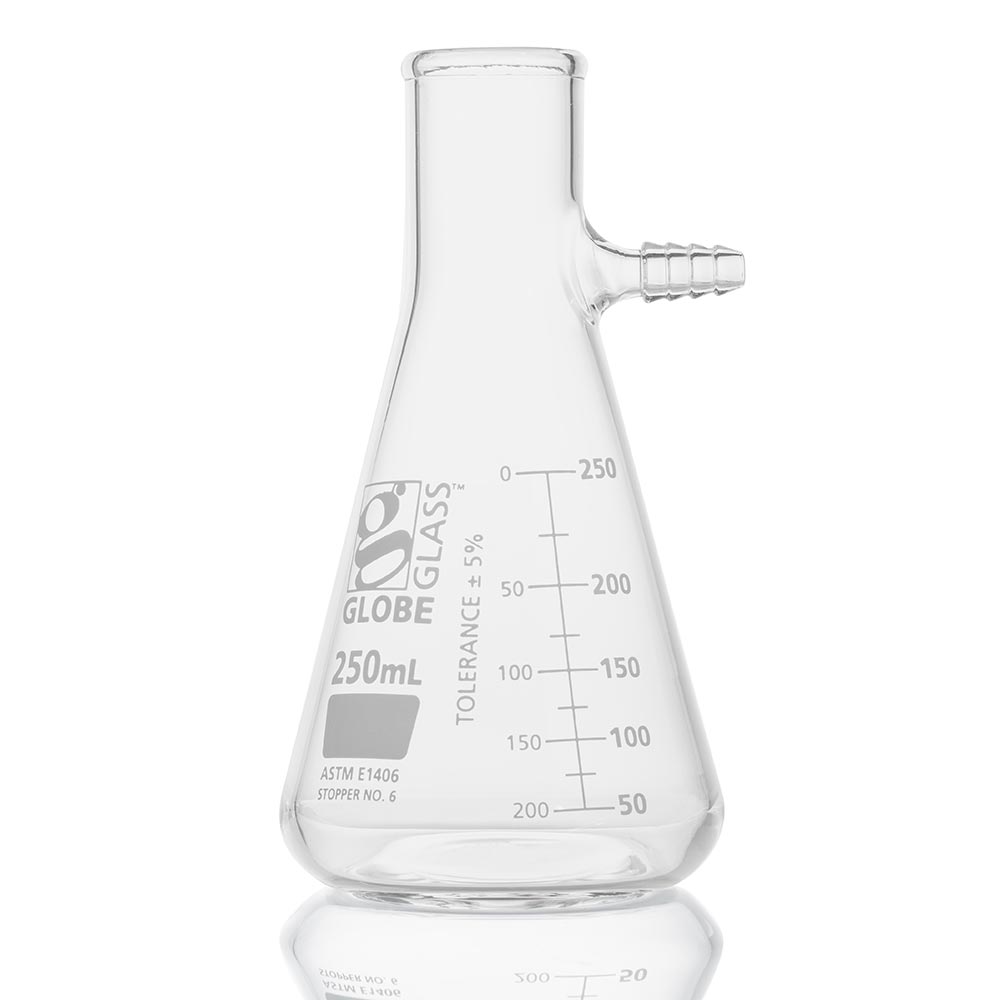 Globe Scientific Flask, Filter, Globe Glass, 250mL, Dual Graduations, ASTM E1406, 6/Box Image