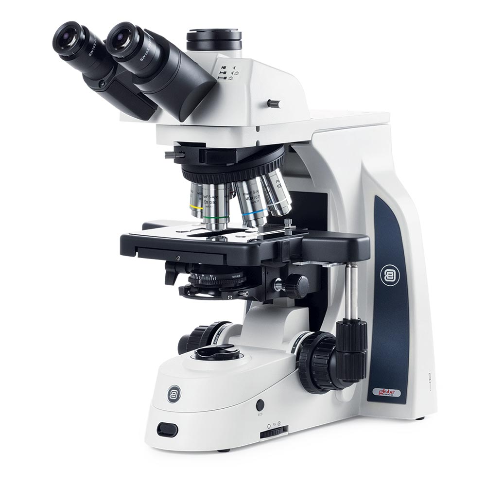 Globe Scientific Delphi-X Observer for anatomopathology, trinocular microscope with SWF 10x/25mm ? 30mm eyepieces, Plan PLi 4/10/20/S40x IOS objectives, EIS 60mm parfocal, 190 x 152mm stage with 78 x 32mm mechanical stage and 3W NeoLED? illumination Image