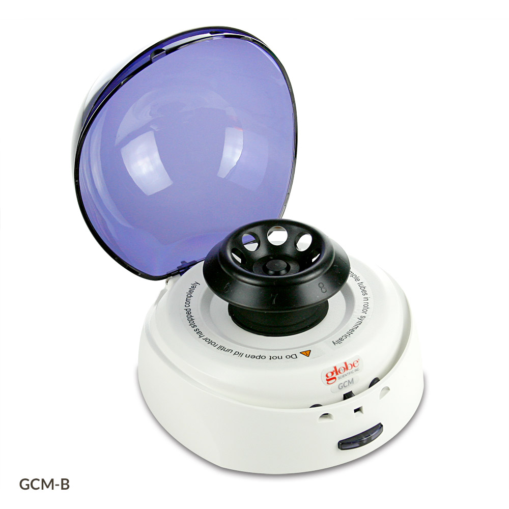 Globe Scientific Centrifuge, Mini, 8-Place, 7000rpm Fixed Speed, 240v, 50Hz, EU Plug, Blue Lid (Includes: 8-Place Rotor for 1.5mL/2.0mL Tubes, 2 x 8 Place Rotor for PCR Tubes/Strips and both Sleeves) Image