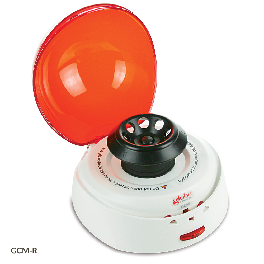 Globe Scientific Centrifuge, Mini, 8-Place, 7000rpm Fixed Speed, 240v, 50Hz, UK Plug, Red Lid (Includes: 8-Place Rotor for 1.5mL/2.0mL Tubes, 2 x 8 Place Rotor for PCR Tubes/Strips and both Sleeves) Image