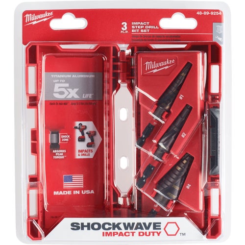 48-89-9254 Milwaukee Shockwave Impact Duty 3-Piece (1 2 4) Step Drill Bit Set