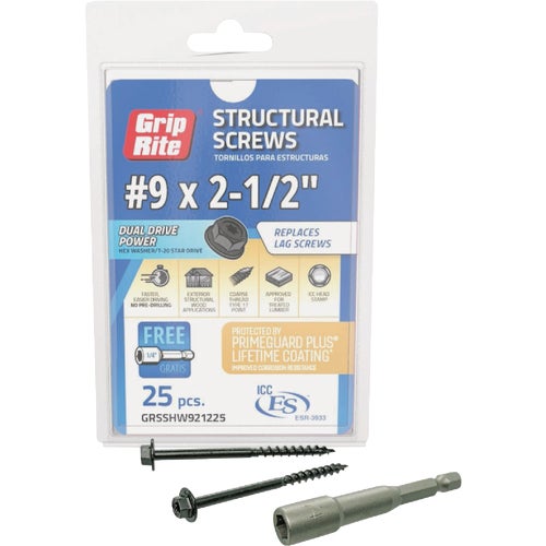 GRSSHW921225 Grip-Rite PrimeGuard Plus Hex Washer Head Structure Screws