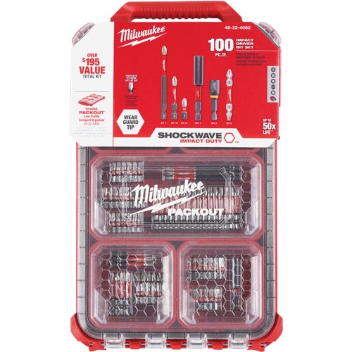 48-32-4082 Milwaukee Shockwave 100-Piece Impact Screwdriver Bit Set w/PACKOUT Organizer