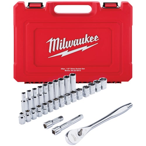 48-22-9510 Milwaukee 28-Piece 1/2 In. Metric Ratchet & Socket Set