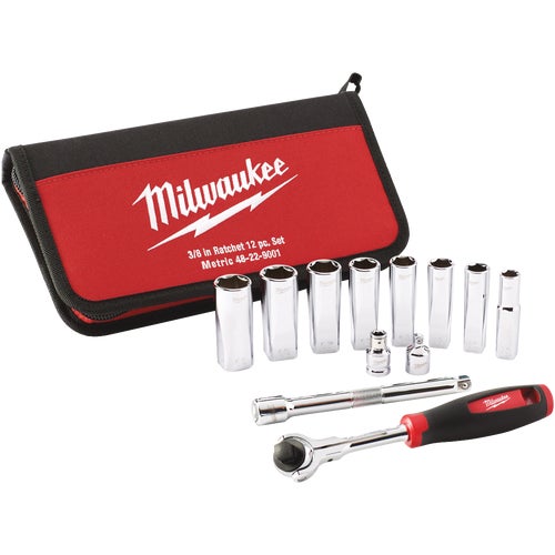 48-22-9001 Milwaukee 12-Piece 3/8 In. Metric Ratchet & Socket Set