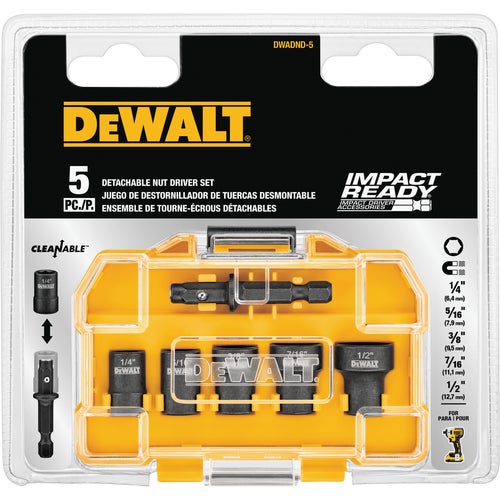 DWADND-5 DeWalt Impact Ready 5-Piece Cleanable Magnetic Nutdriver Bit Set