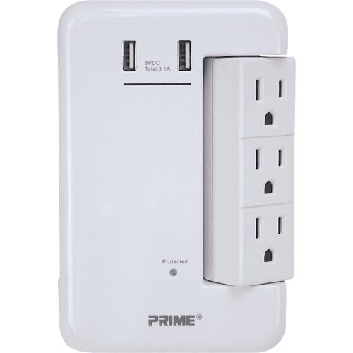 PBRUSB346S Prime Wire & Cable 6-Outlet Rotating Surge Tap USB Charger