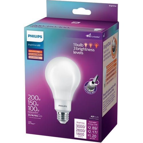 576363 Philips BrightDial LED A21 Light Bulb