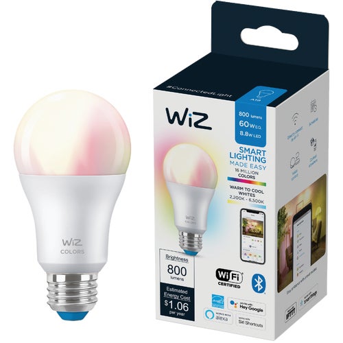 603449 Wiz A19 Color Changing Smart LED Light Bulb