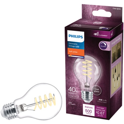 565788 Philips Dimmable Vintage LED A19 Light Bulb