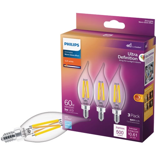 566687 Philips Ultra Definition BA11 Candelabra LED Decorative Light Bulb