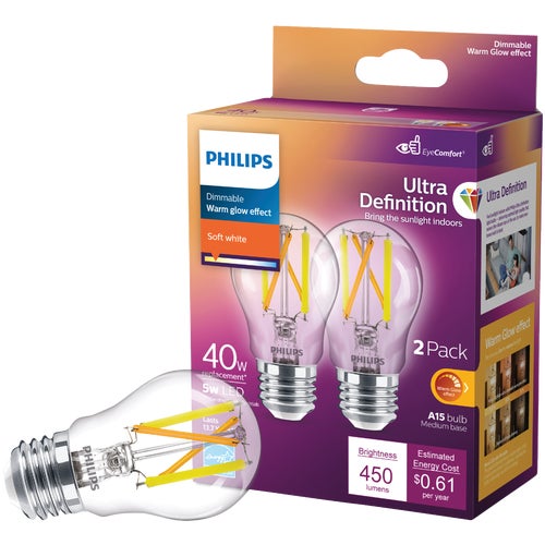 564385 Philips Ultra Definition Warm Glow Medium Base LED A15 Light Bulb