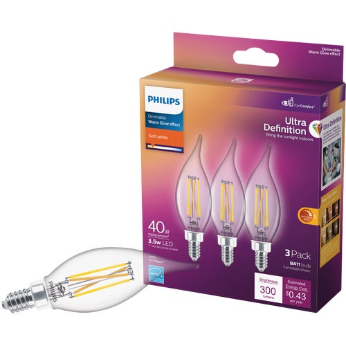 566661 Philips Ultra Definition BA11 Candelabra LED Decorative Light Bulb