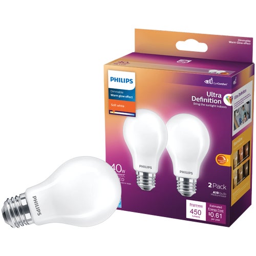 573410 Philips Ultra Definition Warm Glow LED A19 Light Bulb