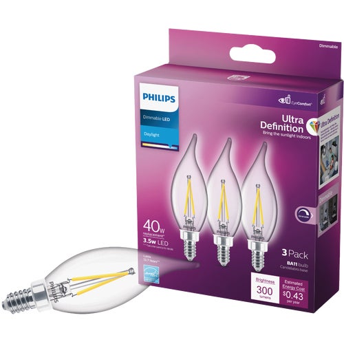 564930 Philips Ultra Definition BA11 Candelabra LED Decorative Light Bulb