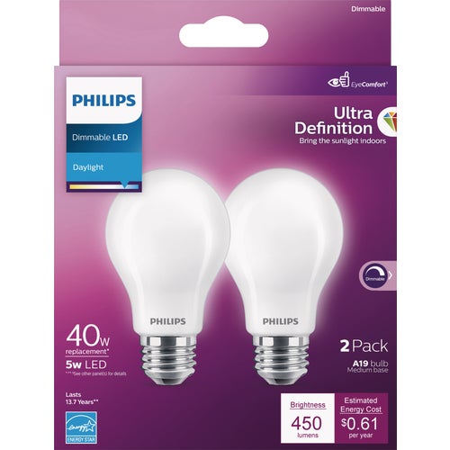 573428 Philips Ultra Definition Dimmable LED A19 Light Bulb