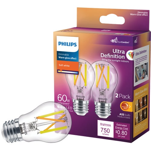 573386 Philips Ultra Definition Warm Glow Medium Base LED A15 Light Bulb