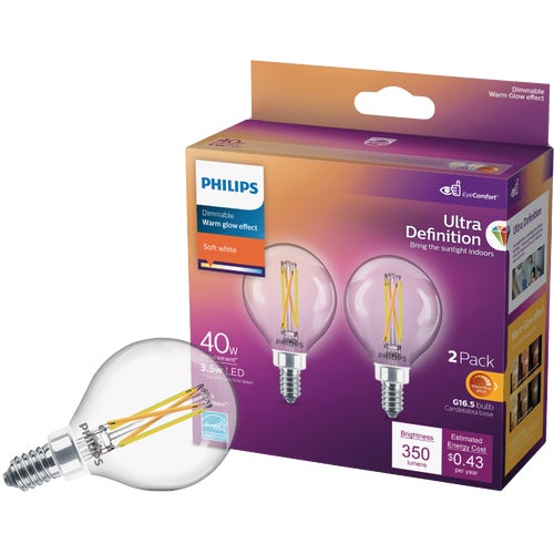 573303 Philips Ultra Definition G16.5 Candelabra LED Decorative Light Bulb