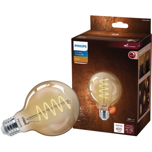 565887 Philips Vintage G25 Amber Spiral Medium LED Decorative Light Bulb