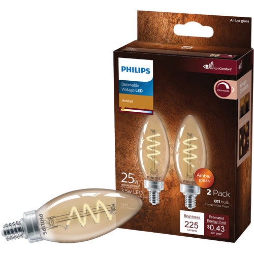 565804 Philips Vintage B11 Amber Spiral Medium LED Decorative Light Bulb