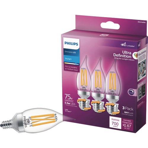 564500 Philips Ultra Definition BA11 Adjustable Base Dimmable LED Decorative Light Bulb