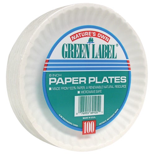 PP6GRAWH AJM Natures Own Green Label Paper Plates